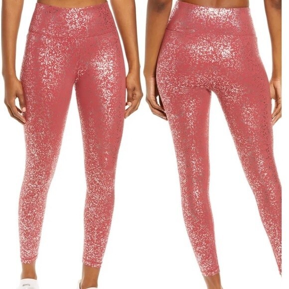 Sweaty Betty Leggings 7/8 Goddess Foil Print High Waisted Red Terrazzo Large - Picture 1 of 9